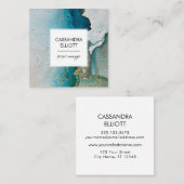 Abstracte turquoise & Gold Alcohol Ink Liquid Art Vierkante Visitekaartje (Voorkant / Achterkant)