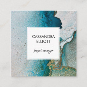 Abstracte turquoise & Gold Alcohol Ink Liquid Art Vierkante Visitekaartje