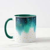 Abstracte turquoise handbeschilderde sterren Koffi Mok (Links)