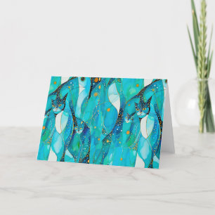 Abstracte turquoise kat bedankkaart