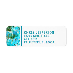 Abstracte Turquoise Ocean Blue & Seaweed Green Etiket