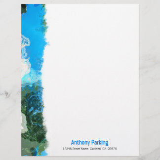 Abstracte Turquoise Ocean Blue & Zeewier Custom Gepersonaliseerd Briefhoofd