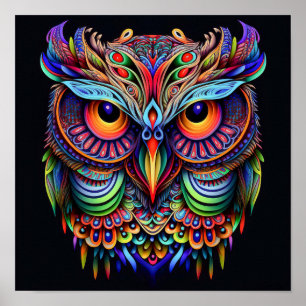 Abstracte uil in heldere kleuren poster