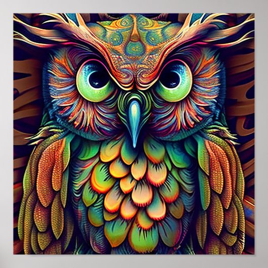 Abstracte uil in heldere kleuren poster (Voorkant)