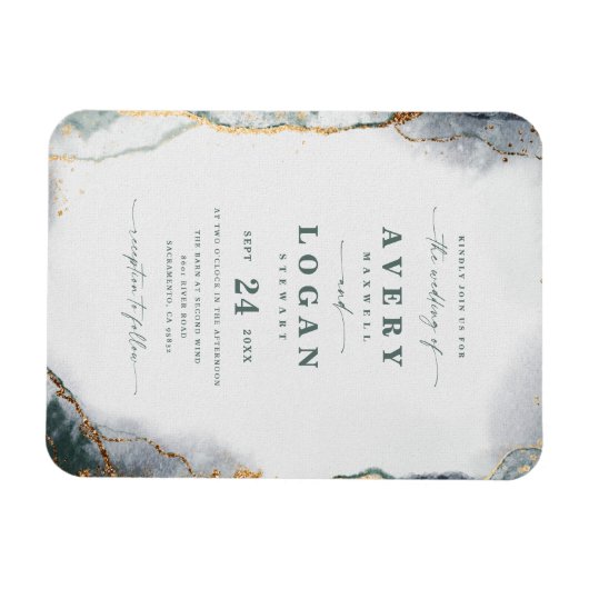 Abstracte uitnodiging voor groene en gouden bruilo magneet (Horizontaal)