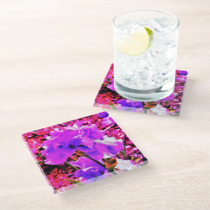 Abstracte Ultra Violet Paarse Iris op rood Glazen Onderzetter