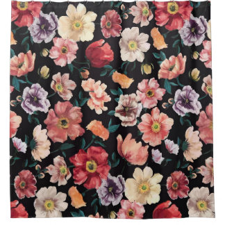 abstracte vaste bloemen, volledig afgewerkt, over  douchegordijn