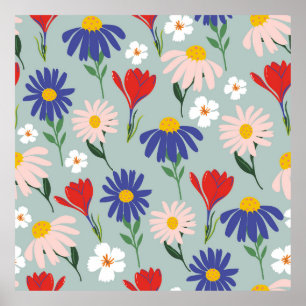 Abstracte veer naadloos patroon met kleurrijke flo poster