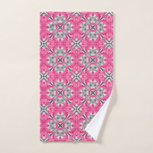 Abstracte ventilatorbenzine Fuchsia roze en grijs Bad Handdoek (Handdoek)
