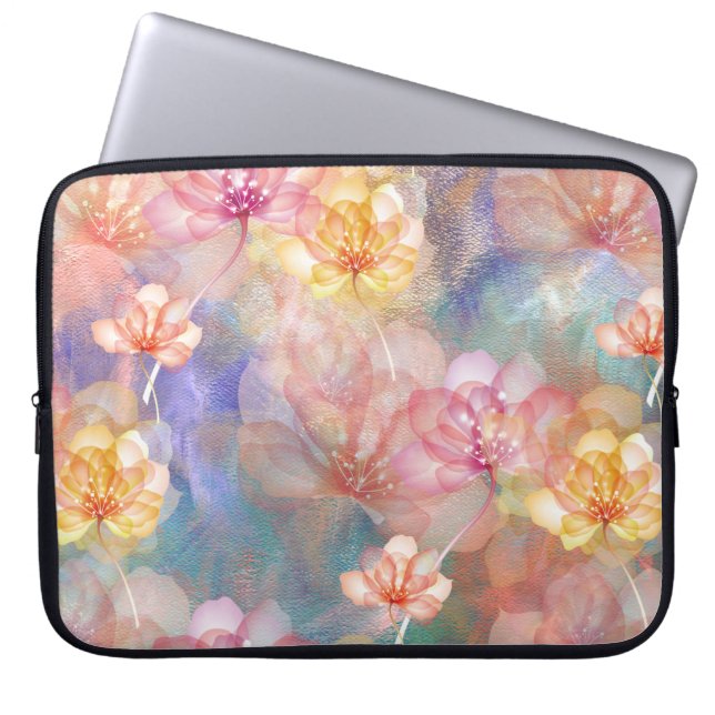 Abstracte verf en bloemen laptop sleeve (Voorkant)