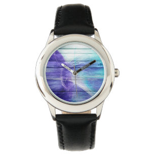 Abstracte verf met blauw hout horloge