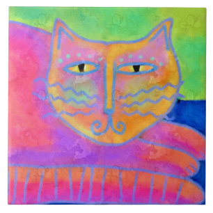Abstracte verf met warmroze kat tegeltje