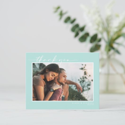 Abstracte Verf Slag Wedding Dank u Blauwgroen ID88 Bedankkaart (Staand voorkant)