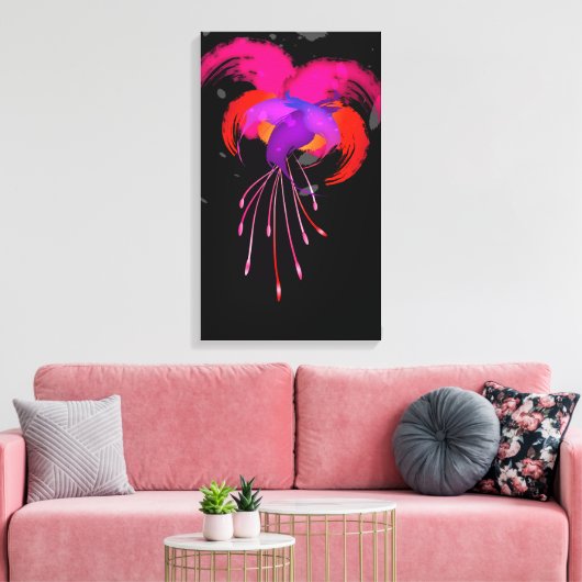 Abstracte Verf Splatter Fuchsia op Zwart Canvas Afdruk (Insitu (Woonkamer))