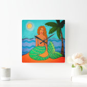 Abstracte verf van Zeemeermin en palmboom Vierkante Klok (Huis)