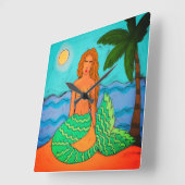 Abstracte verf van Zeemeermin en palmboom Vierkante Klok (Hoek)