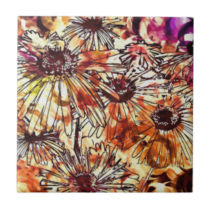Abstracte verfklodder zonnebloempatroon tegeltje