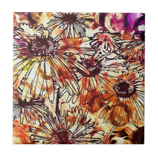 Abstracte verfklodder zonnebloempatroon tegeltje (Voorkant)