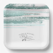 Abstracte verflijnen bruiloft We maken Blauwgroen Papieren Bordje (Voorkant)