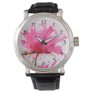 Abstracte verfplaat met roze ventilator horloge