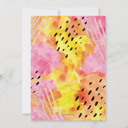 Abstracte verjaardag uitnodiging | Roze en sinaasa (Achterkant)