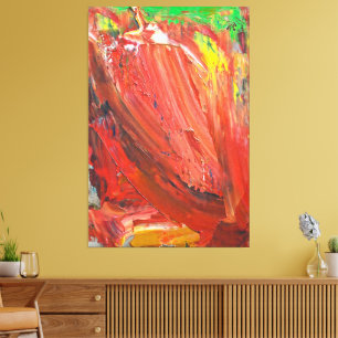 Abstracte Verticale Beweging in Rood Canvas Afdruk