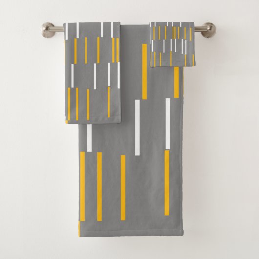 Abstracte, verticale lijnen, grijs, geel, wit bad handdoek (Insitu)