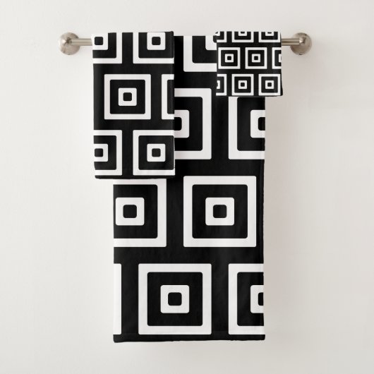 Abstracte vierkantjes zwart-wit bad handdoek (Insitu)
