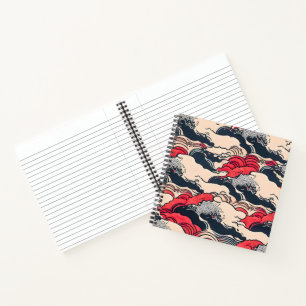 Abstracte Vintage Oceaangolven Japanse Stijl Kunst Notitieboek