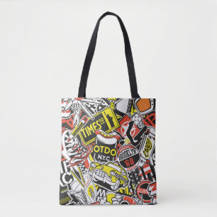 Abstracte vintage van de New Yorkse sticker patchw Draagtas