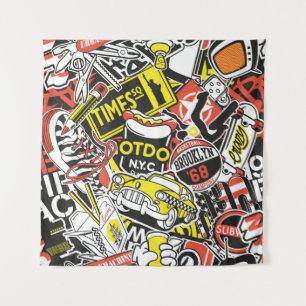 Abstracte vintage van de New Yorkse sticker patchw Wandkleed