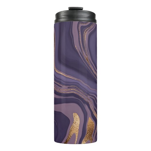 Abstracte violetmarmer met goud thermosbeker (Voorkant)