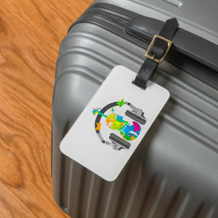 Abstracte viool met hoofdtelefoon en muziekkunst bagagelabel