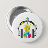 Abstracte viool met hoofdtelefoon en muziekkunst ronde button 7,6 cm (Voorkant /achterkant)