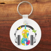 Abstracte viool met hoofdtelefoon en muziekkunst sleutelhanger (Voorkant)