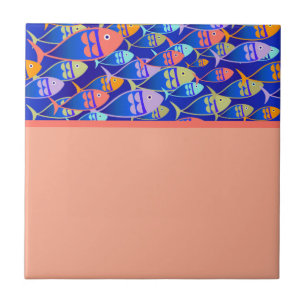 Abstracte vis blauw patroon koraal tegeltje