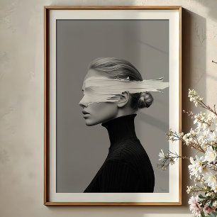 Abstracte Visie: Monochroom Verfstreek Portret Poster