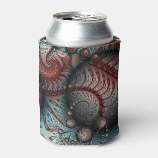 Abstracte Vivid Fantasy Fractal Art Bruin Blauw Blikjeskoeler (Blikje Voorkant)