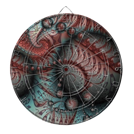 Abstracte Vivid Fantasy Fractal Art Bruin Blauw Dartbord (Voorkant)