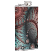 Abstracte Vivid Fantasy Fractal Art Bruin Blauw Heupfles (Rechts)