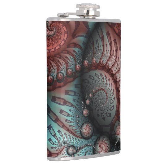 Abstracte Vivid Fantasy Fractal Art Bruin Blauw Heupfles (Rechts)