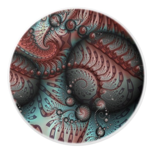 Abstracte Vivid Fantasy Fractal Art Bruin Blauw Keramische Knop (Voorkant)