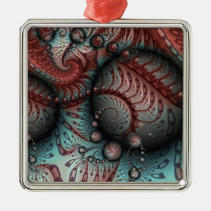 Abstracte Vivid Fantasy Fractal Art Bruin Blauw Metalen Ornament