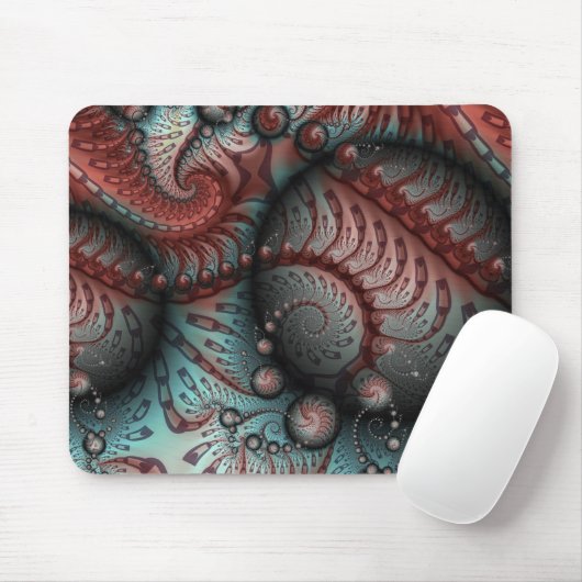 Abstracte Vivid Fantasy Fractal Art Bruin Blauw Muismat (Met muis)