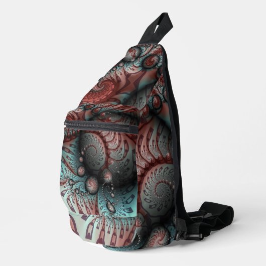 Abstracte Vivid Fantasy Fractal Art Bruin Blauw Sling Bag (Rechterhoek)