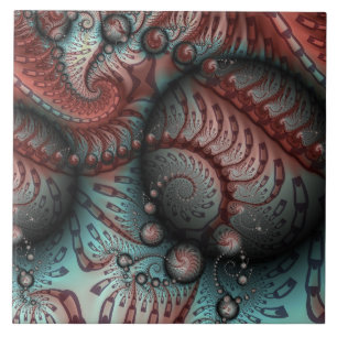 Abstracte Vivid Fantasy Fractal Art Bruin Blauw Tegeltje