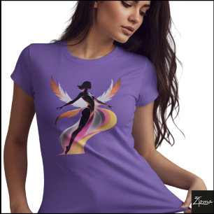 Abstracte Vliegende Vrouw Neon Flow Silhouet T-shirt