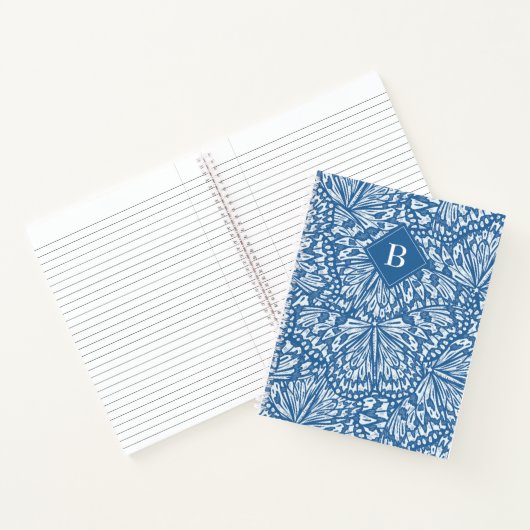 Abstracte Vlinder Dier Print Monogram Blauw Notitieboek (Binnen)