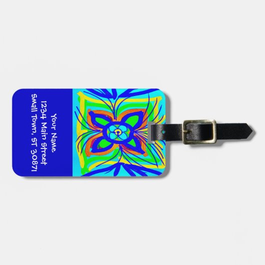 Abstracte vlinderbloem Kinder Doodle Blauwgroen Li Bagagelabel (Voorkant horizontaal)