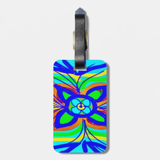 Abstracte vlinderbloem Kinder Doodle Blauwgroen Li Bagagelabel (Achterkant verticaal)